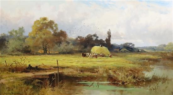 John Horace Hooper (c.1850-1899) Midsummer, Haymaking near Goring 23.5 x 41.5in.